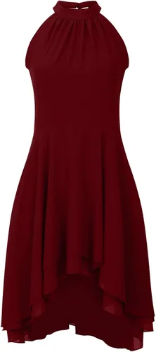 Vista 4 de MRGIINRI Vestido de verano bohemio para mujer, vestido sexy sin mangas, cuello halter, cintura elástica, con volantes, mini vestido con vuelo