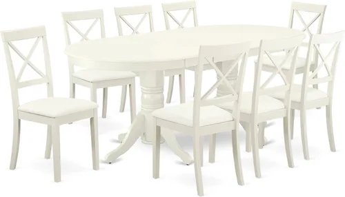 Vista 13 de East West Furniture VABO7-LWH-W - Juego de comedor de 7 piezas compuesto por una mesa de comedor ovalada con hojas de mariposa y 6 sillas de asiento
