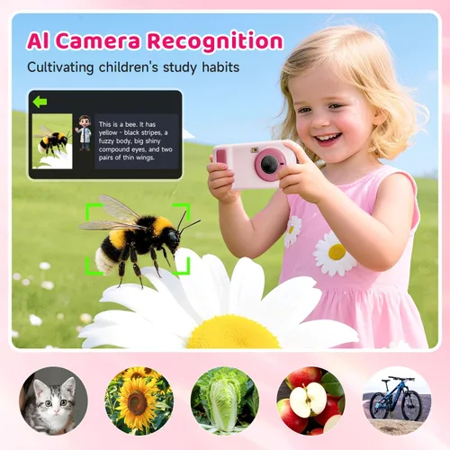 Vista 5 de AI Kids Digital Camera 50MP 32G WiFi Learning Camera, Why&How Library-Pink