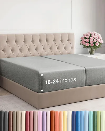 Vista 64 de Sábana bajera ajustable extra profunda Twin XL – Sábana bajera individual de lujo de hotel solamente – Se adapta fácilmente a colchones de 18 a 24