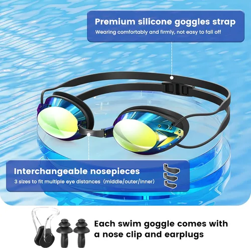 Vista 6 de Gafas de natación, paquete de 2 gafas de natación antivaho para adultos, jóvenes, hombres y mujeres