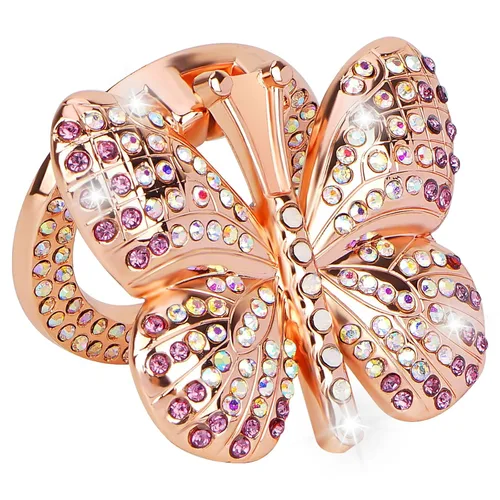 Vista 8 de Cubierta para botón de arranque de automóvil, con diamantes de imitación de mariposa, bonita cubierta protectora de encendido para botón