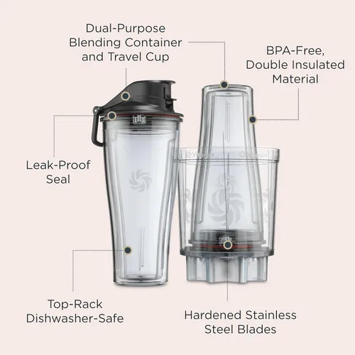 Vista 12 de Adaptador de taza personal Vitamix, libre de BPA, apto para lavavajillas, dos tazas de licuadora de 20 onzas, dos tapas y un adaptador de licuadora