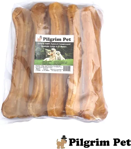 Vista 5 de Dog Bones - Paquete de 5 huesos de cuero crudo comprimido natural para masticadores agresivos, cero sabores, conservantes, golosinas seguras