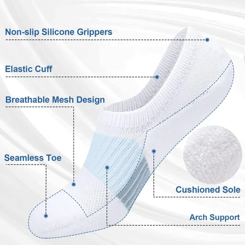 Vista 3 de Calcetines invisibles para mujer, acolchados, de corte bajo, atléticos, ocultos, para tenis, tobillos, calcetines invisibles para correr, 46 pares