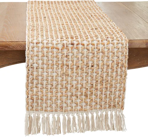 Vista 5 de Saro Lifestyle Camino de mesa de cuerda de yute natural, gris, 16 x 72 pulgadas