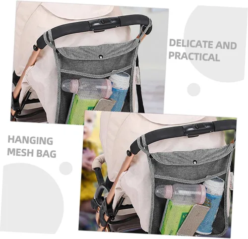 Vista 5 de Organizador de lino portátil con asa resistente, fácil instalación, almacenamiento de viaje para suministros, color gris para carrito y cochecito, 2
