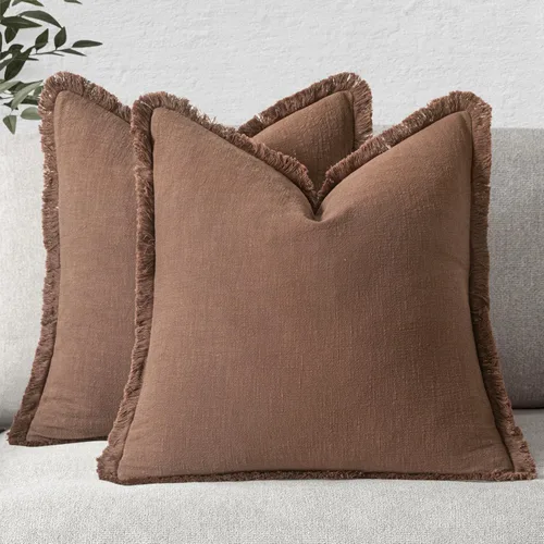 Vista 16 de MIULEE Juego de 2 fundas de almohada decorativas de lino neutro con flecos, fundas de cojín de estilo bohemio con borlas para sofá, cama, sala