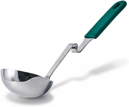 Vista 8 de Souper Cubes + Lori Greiner Cucharón de sopa sin desorden de acero inoxidable con mango de silicona - Cucharón de sopa de metal con diseño sin