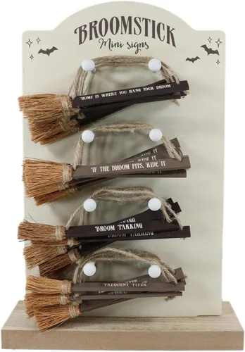 Vista 10 de Ebros Gift Wicca Witchcraft Magic Witches 'Broomstick Mini Signs' Tablero de exhibición de madera MDF Soporte para nuestros adornos de escoba