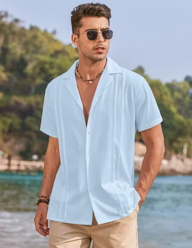 Vista 2 de COOFANDYMen'sCubanGuayaberaShirtsShortSleeveButtonDownShirtsSummerBeachShirts