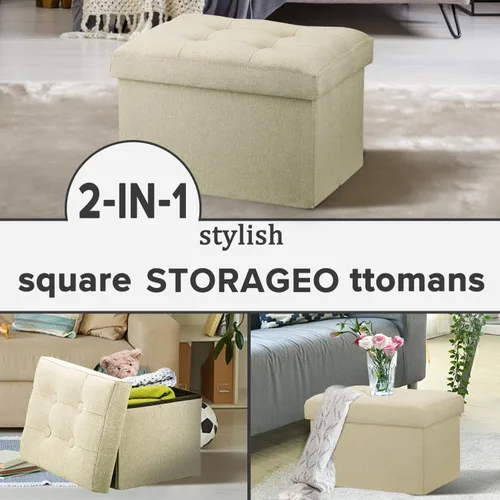 Vista 7 de LINMAGCO Otomana Otomana de almacenamiento con almacenamiento pequeño reposapiés taburete debajo del escritorio, reposapiés plegable corto de tela