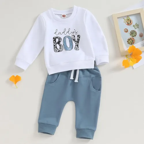 Vista 7 de BOIBOKOKO Conjunto de ropa linda para bebé niño para otoño e invierno, sudadera de manga larga para niños pequeños