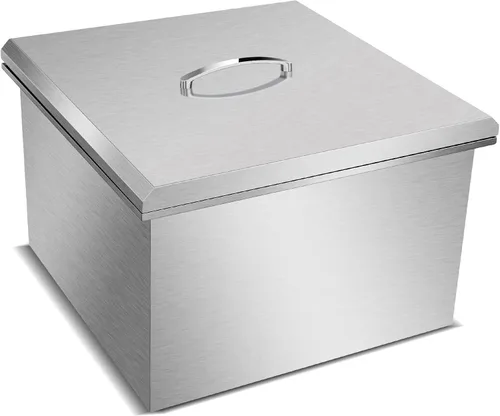 Vista 11 de Baúl de hielo con tapa, enfriador de hielo de acero inoxidable incluido, tubo de drenaje y tapón de drenaje, cubo de hielo para cocina al aire libre