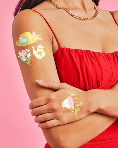 Vista 6 de xo, Fetti Tatuajes temporales para despedida de soltera, 50 estilos de purpurina Decoración de despedida de soltera pastel, regalo de dama