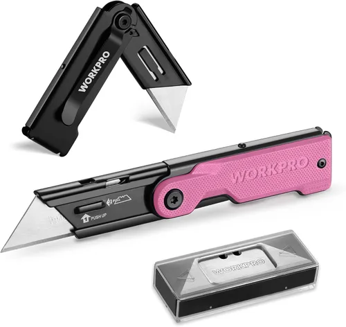 Vista 14 de WORKPRO Juego de cuchillos de bolsillo plegables de cambio rápido de 3 piezas con clip para cinturón