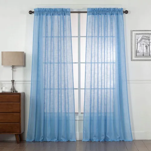 Vista 40 de 2 piezas de cortinas de aspecto de lino sólido y elegante, paneles totalmente cosidos, niveles de tratamiento de ventanas