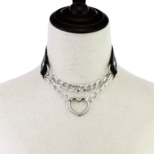 Vista 3 de eYLun Gargantilla de cuero con corazón para mujeres y niñas, collar con colgante de cuero punk gótico, No