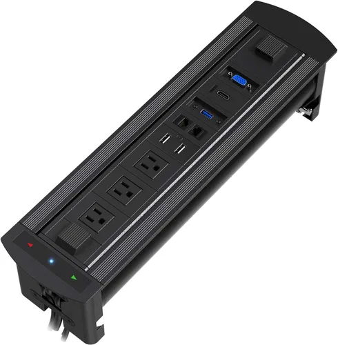 Vista 8 de Enchufe desplegable de escritorio con receptáculo de 3 tomas de corriente y 2 puertos USB