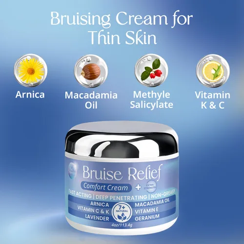 Vista 3 de Crema para aliviar moretones con árnica y vitamina K - Fórmula extra fuerte para moretones, decoloración y piel fina - Hidratante de rápida