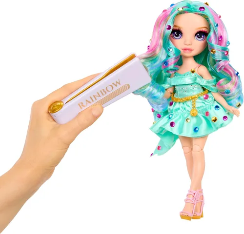 Vista 5 de Rainbow High Be Dazzling Fashion Dolls - Celine Turquesa (Azul Verde) con herramienta Bedazzler y gemas brillantes