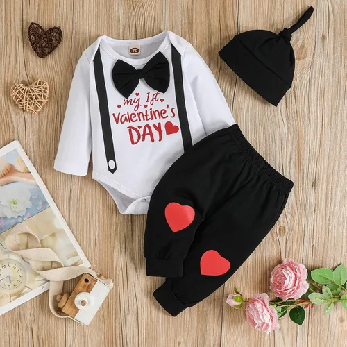 Vista 2 de My 1St Valentines - Conjunto de ropa para bebé recién nacido, conjunto de pantalones, lindo sombrero de 0 a 18 meses