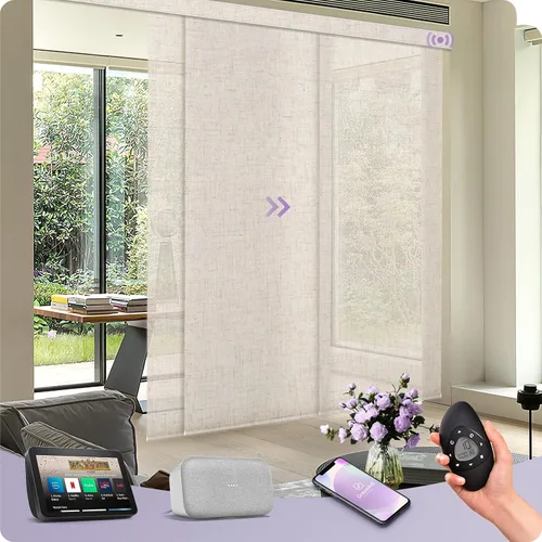 Vista 31 de Graywind Paneles deslizantes motorizados opacos compatibles con Alexa Google, persianas de riel para puertas corredizas de patio