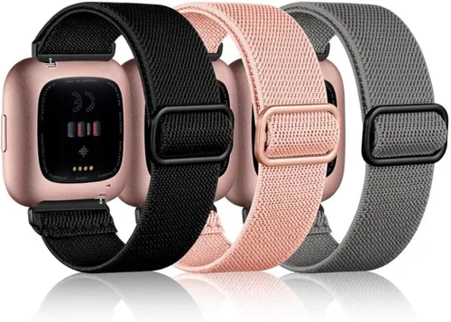 Vista 10 de Maledan Paquete de 3 correas elásticas compatibles con Fitbit Versa 2 bandas para mujeres y hombres, correas elásticas ajustables de nailon