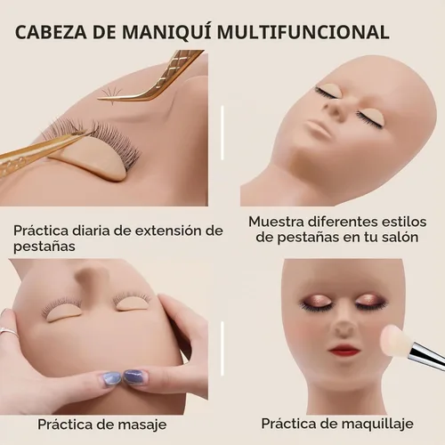 Vista 6 de Cabeza de maniquí para pestañas Embagol con 2 capas de párpados reemplazables, párpados de doble capa de repuesto para la práctica y el Cabeza