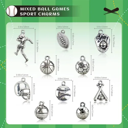 Vista 2 de JIALEEY Colección de dijes deportivos de pelota, juegos de pelota mixta, dijes deportivos para hacer joyas, bricolaje, 30 unidades (3.53 onzas)