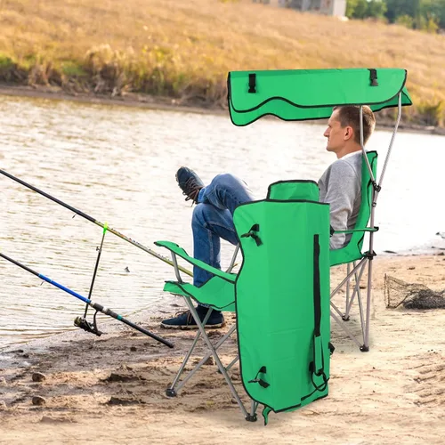 Vista 2 de KOCASO Silla de camping plegable con toldo – Silla de playa de protección solar con toldo de sombra, carga de 330 libras, asiento plegable