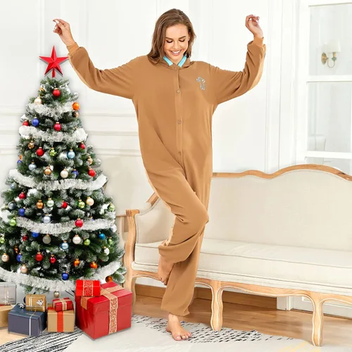 Vista 5 de RONGTAI Unisex Adult Costume One Piece Pajamas Overall Halloween Costume Christmas Sleepwear Jumpsuit