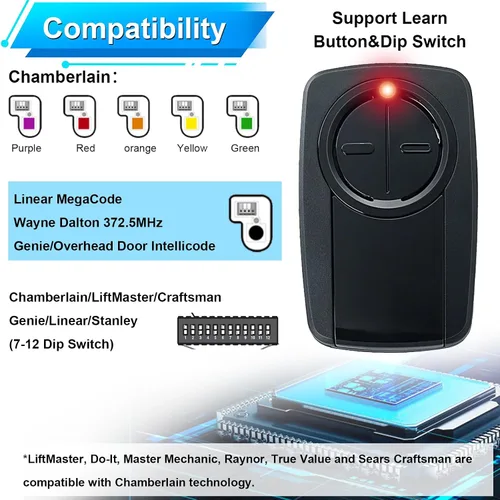 Vista 2 de Klik5u-bk2 klik3u-bk clicker Control remoto universal de 2 botones para abridor de puerta de garaje Chamberlain LiftMaster Craftsman, sin llave