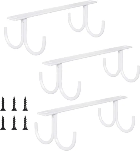 Vista 8 de MOCOUM Estante organizador rústico para tazas debajo del gabinete, soporte para tazas debajo del estante, ganchos colgantes para tazas, tazas