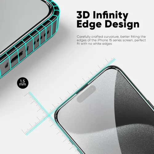 Vista 3 de FLOLAB NanoArmour ONETIME MAX - Protector de pantalla para iPhone 15 Pro Max, protector de pantalla anti-luz azul, transparente 3D, vidrio templado