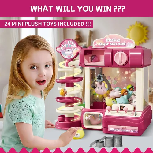 Vista 8 de Máquina de garras para niños, mini máquina expendedora de juguetes para niñas, juguete de juego de arcade para edades de 8 a 13 años, máquina
