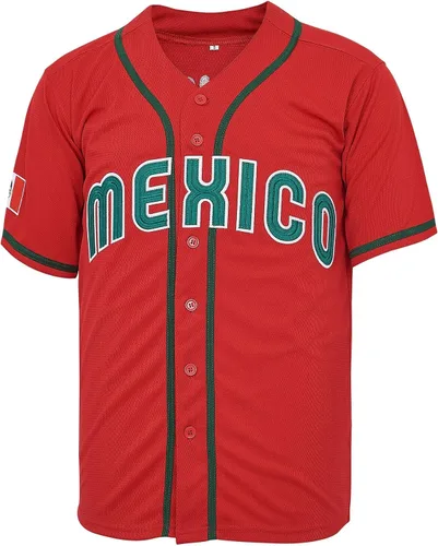 Vista 2 de México 34 7 Button Down Baseball Jersey de manga corta Hipster 80S 90S Hip Hop Baseball Jersey