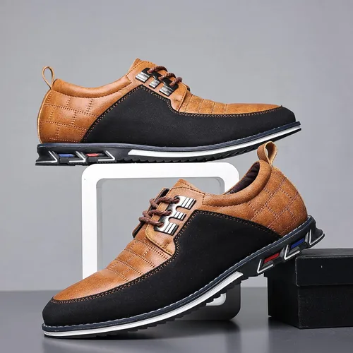 Vista 3 de Cosidram - Zapatos de piel informales y lujosos para hombre, cómodos, estilo mocasín, bajos y modernos con agujetas, color negro y marrón