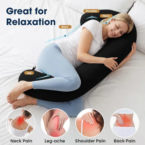 Vista 3 de TranquilRelax Almohada corporal en forma de C para dormir de lado, almohada larga de espuma viscoelástica para piernas, cadera y espalda, funda Negro
