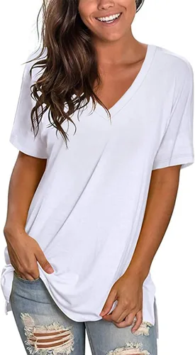 Vista 2 de Camiseta floral de verano con cuello en V para mujer, tops de manga corta para mujer