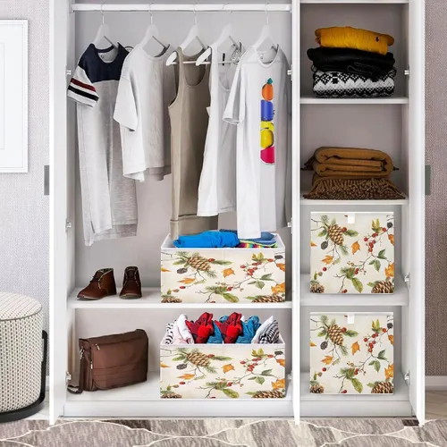 Vista 7 de Bolaz Organizadores de armario con hojas de otoño, conos de pino, cubos de almacenamiento, cestas para estantes para el hogar, habitación, oficina