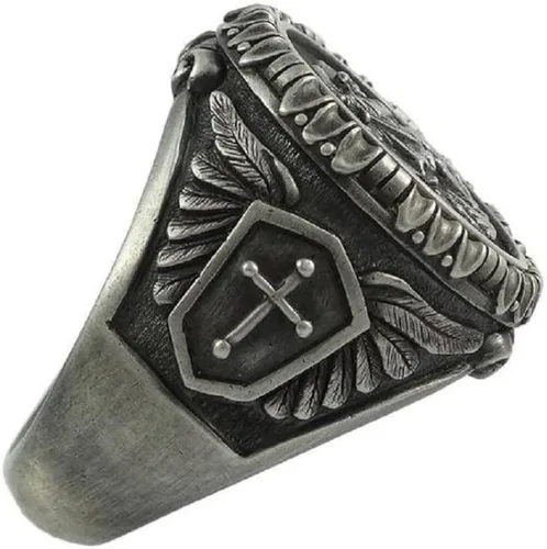 Vista 2 de Anillo de San Miguel para hombre, anillo vintage con escudo cruzado, anillo de alas de ángel vikingo, anillo de San Miguel Arcángel, anillo