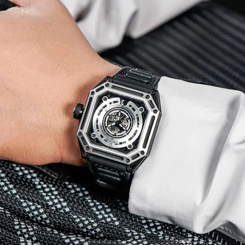 Vista 9 de OBLVLO Luxury Brand Cool Luminous Men Sport Watch Self-Wind Mechanical Automatic Watch Square Waterproof Rubber Watch AK