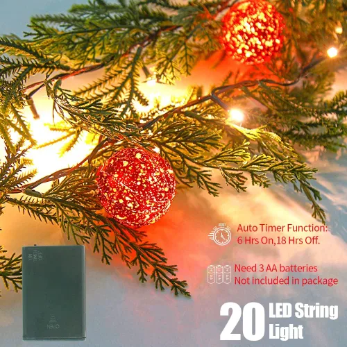 Vista 4 de CCINEE Guirnalda de Navidad de 6 pies con luces, guirnalda de Navidad artificial preiluminada con 20 luces LED, funciona con pilas, guirnalda