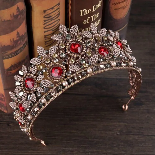 Vista 7 de hair jewelry crown tiaras for women Wedding Tiaras and Crowns Red Rhinestone Bridal Hair Jewelry Retro Crystal Women Headpiece Baroque Headdband