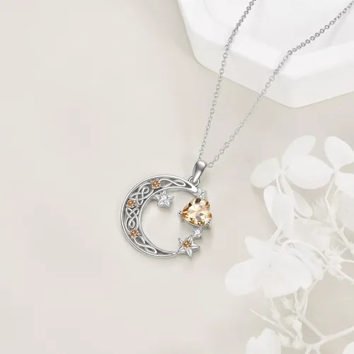 Vista 4 de Collar de plata de ley con estrella de luna creciente para mamá e hija, piedra natal, granate, día de la madre, cumpleaños, joyería celta, regalos