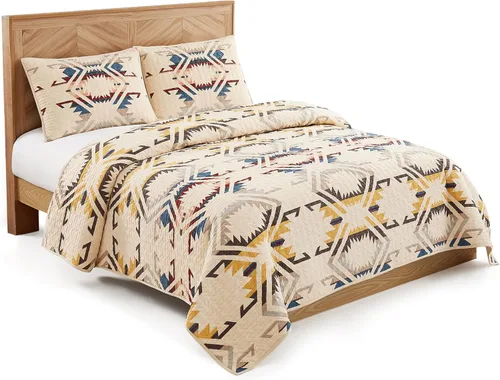Vista 9 de Pendleton Juego de Edredón Individual White Sands, 1 Funda, Juego de Colcha Acolchada de Algodón Premium para Cama, Lavable, 68 pulgadas x 90