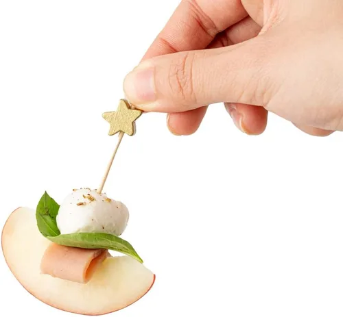 Vista 9 de Restaurantware Pinchos de comida de 3.5 pulgadas, 1000 palitos de canapé con estrella dorada, resistentes, desechables, de madera de bambú