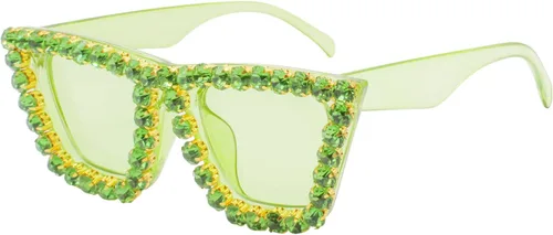 Vista 2 de Gafas de sol cuadradas de cristal para mujer, gafas retro Elton con marco de diamantes de imitación de moda brillantes