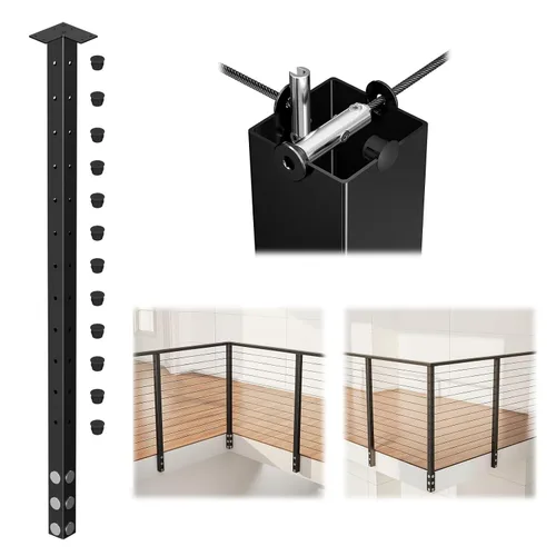 Vista 11 de Muzata RW23 - Kit de barandilla modular de montaje lateral para cubiertas de 42 pulgadas 2 Level Post Kit with Wire Rope & Cable Railing Hardware
